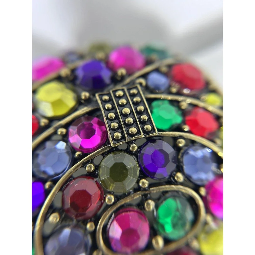 Bracelet Gold Tone Large Multicolor Rhinestone Bangle Hinged Statement Jewelry